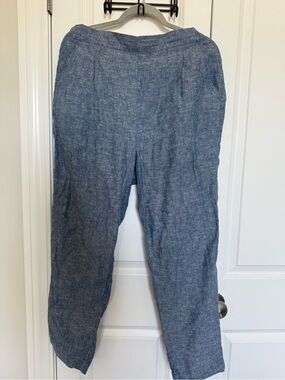 Women's Blue Linen-Blend Pull-On Chinos